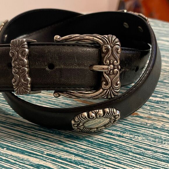 Vintage Fossil Women’s Leather Silver Scrollwork Belt - Picture 1 of 9